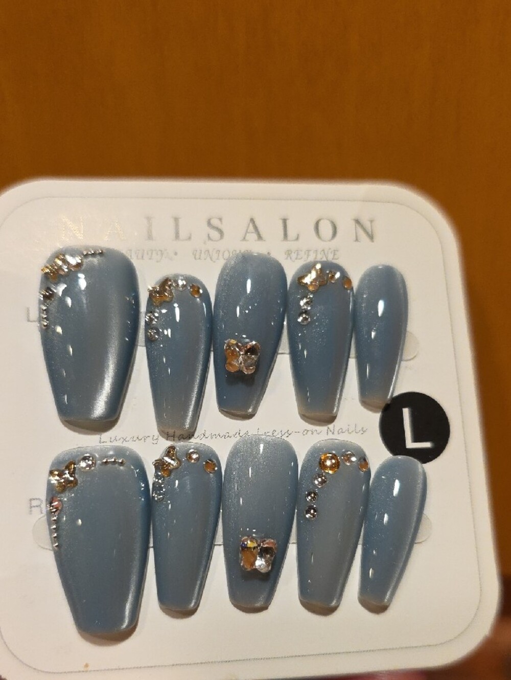 Handmade Blue Rhinestone Press-On Nail Set - Picture 4 of 7